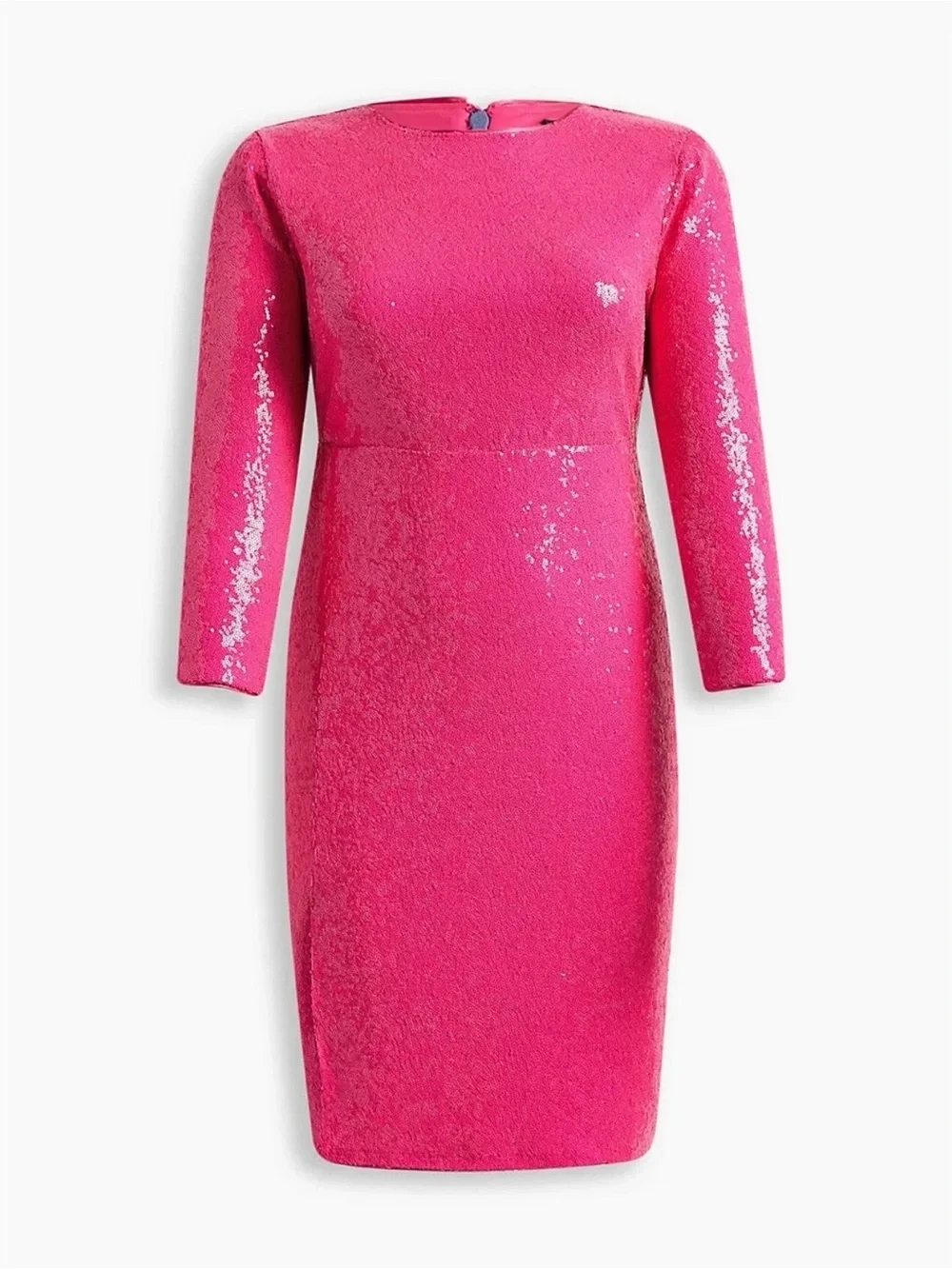 Plus-Size Hot Pink Sequin Midi Dress with Front Slit - Picture 4 of 6